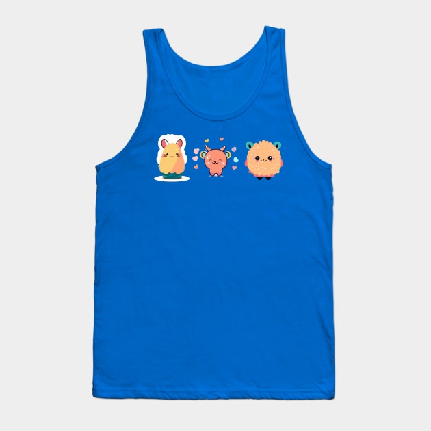 a cute and whimsical t-shirt design featuring adorable characters or creatures, pastel colors and playful illustrations to make it charming and endearing Tank Top by goingplaces
